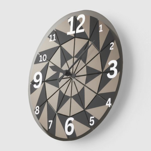 Modern Geometric Tribal Aztec Pattern Beige Grey N ラージ壁時計 (傾斜)