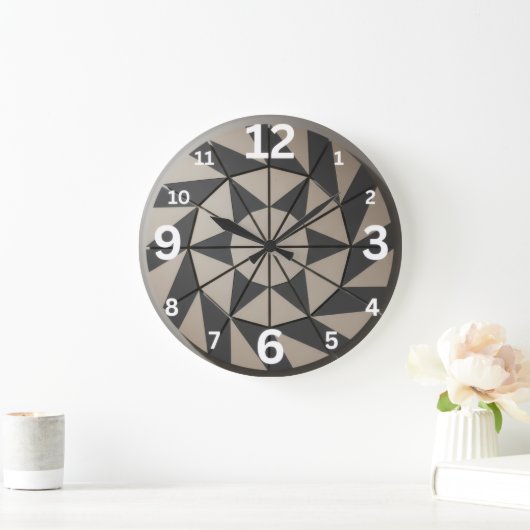 Modern Geometric Tribal Aztec Pattern Beige Grey N ラージ壁時計 (ホーム)