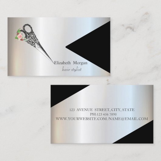 Modern Geometric Vintage Scissors 名刺 (正面/裏面)