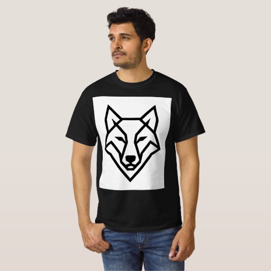 Modern Geometric Wolf Head Minimalist Line Art T-S Tシャツ (正面フル)