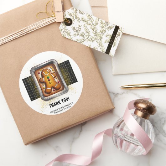 Modern Gingerbread in Pan Baby Shower ラウンドシール (ギフト)