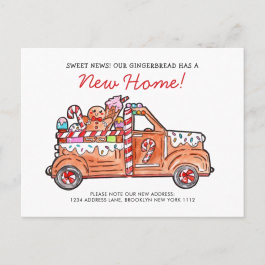 Modern Gingerbread Truck A Sweet News Moving シーズンポストカード (正面)