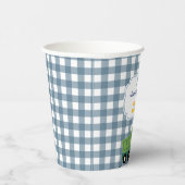 Modern Gingham Blue Construction 3rd Birthday  紙コップ (右)