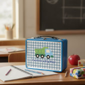 Modern Gingham Blue Dump Truck Fuel for a Big Day メタルランチボックス