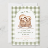 Modern Gingham Family Sloth Baby Shower Invitation 招待状 (正面)