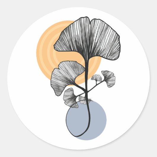 Modern Ginkgo Leaf Botanical Round Sticker ラウンドシール (正面)