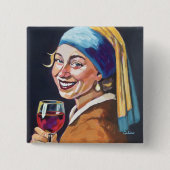 Modern Girl w/ a Pearl Earring - Vermeer Inspired 缶バッジ (正面)