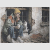 Modern Girl with Cat Urban Decoupage 薄葉紙 (正面)