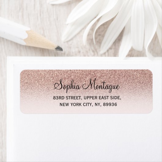 Modern girly faux rose gold glitter ombre label ラベル (インサイチュ)