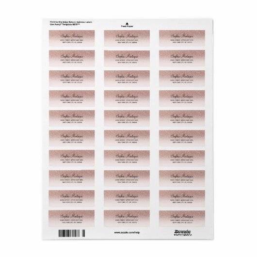 Modern girly faux rose gold glitter ombre label ラベル (フルシート)