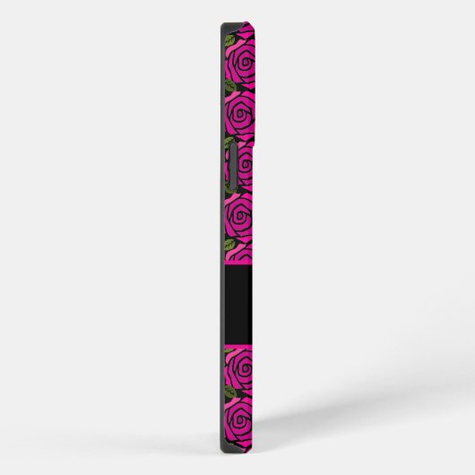 Modern Girly Hot Pink Roses Custom Name Monogram  iPhoneケース (右側面)