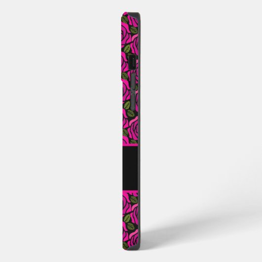 Modern Girly Hot Pink Roses Custom Name Monogram  iPhoneケース (左側面)