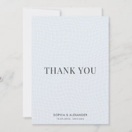 Modern Glacial Blue & Charcoal Warped Grid サンキューカード