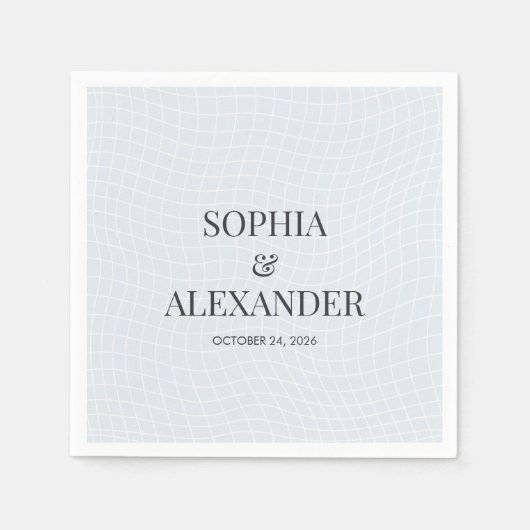 Modern Glacial Blue & Warped Grid スタンダードカクテルナプキン (正面)