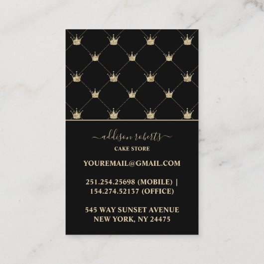 Modern Glam Black Gold Crown Cake Care  名刺 (裏面)