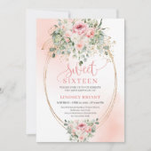 Modern Glam Blush Floral Sweet Sixteen Invite 招待状 (正面)
