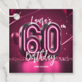 Modern Glam Chic Hot Pink Neon 60th Birthday Party フェイバータグ (正面)