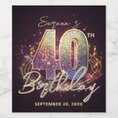 Modern Glam Disco Ball Music 40th Birthday Party ワインラベル (シングルラベル)