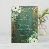 Modern Glam Emerald and Gold Wedding 招待状 (スタンド正面)