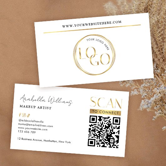 Modern Glam Gold Logo Makeup Beauty Salon QR Code 名刺
