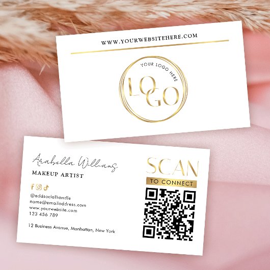 Modern Glam Gold Logo Makeup Beauty Salon QR Code 名刺