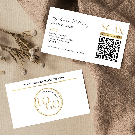 Modern Glam Gold Logo Makeup Beauty Salon QR Code 名刺