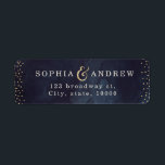 Modern glam night gold glitter return address ラベル<br><div class="desc">Glamour hand lettering calligraphy monogram design and gold dots confetti on dark navy sky night watercolor background, shimmer faux metallic gold glitter effect, modern, chic, clean and elegant, perfect for vintage wedding or winter wedding in evening. Custom return address label for your convenience. See all the matching pieces in this...</div>