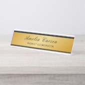 Modern Glassy Gold & Black- Add Logo, Name, Title デスクネームプレート (正面)