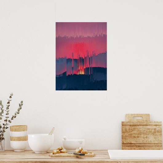 Modern Glitch Horizon Wall Art ポスター (キッチン)