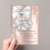 Modern Glitter Drips Bow Rose Gold Sweet 16 アクリル招待状 (インサイチュ (ポータブル))