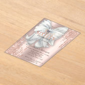 Modern Glitter Drips Bow Rose Gold Sweet 16 アクリル招待状 (レイダウン)