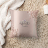 Modern Glitter Drips Rose Gold Tiara  クッション (ブランケット)