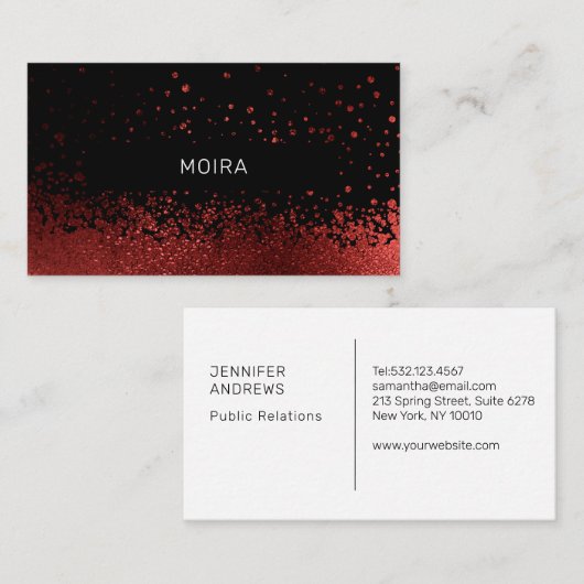 Modern Glitter Drop Rot Schwarz 名刺 (正面/裏面)