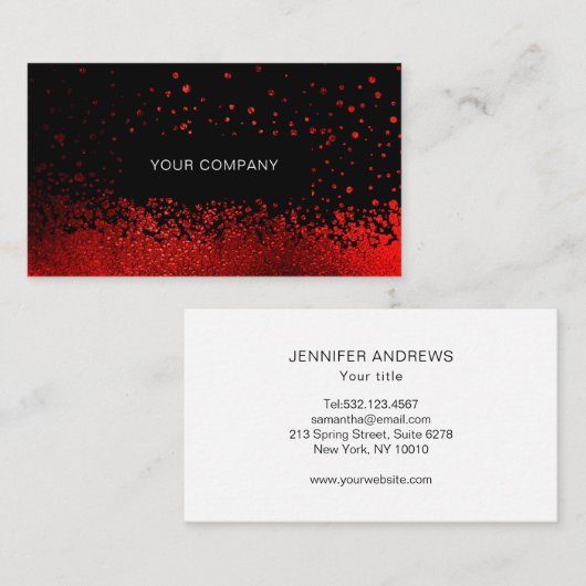 Modern Glitter Drop Rot Schwarz Visitenkarte 名刺 (正面/裏面)