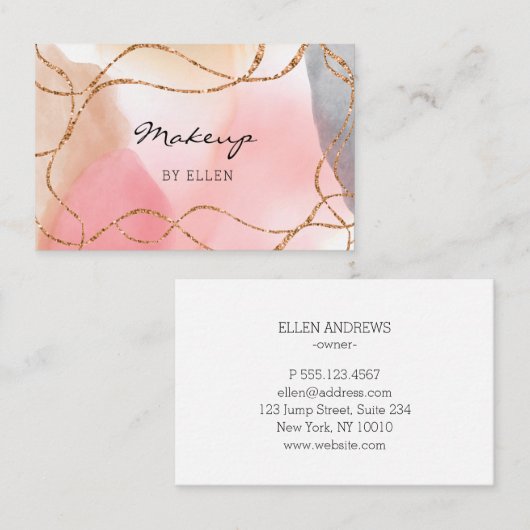 Modern Glitter Gold Watercolor Salon 名刺 (正面/裏面)
