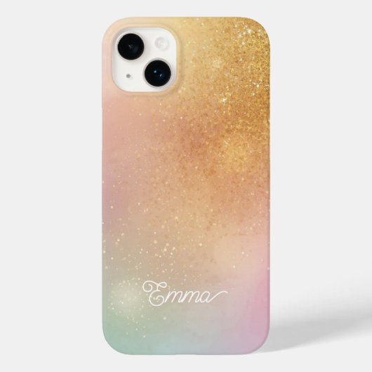 Modern Glitter Holographic Gold with Name Case-Mate iPhoneケース (裏面)