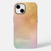 Modern Glitter Holographic Gold with Name Case-Mate iPhoneケース (裏面)