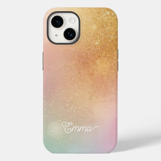 Modern Glitter Holographic Gold with Name Case-Mate iPhoneケース (裏面)