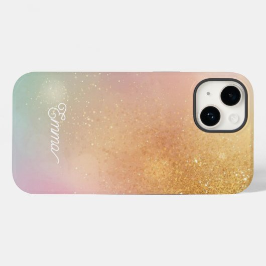 Modern Glitter Holographic Gold with Name Case-Mate iPhoneケース (裏面 (横))