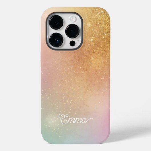 Modern Glitter Holographic Gold with Name Case-Mate iPhoneケース (裏面)