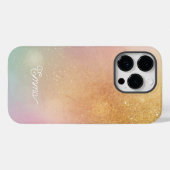 Modern Glitter Holographic Gold with Name Case-Mate iPhoneケース (裏面 (横))