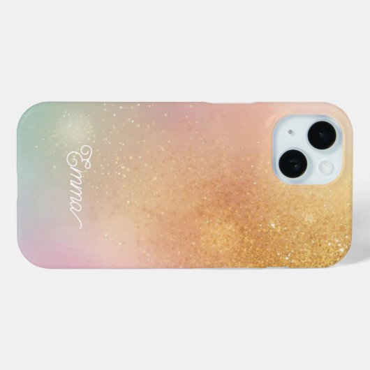 Modern Glitter Holographic Gold with Name Case-Mate iPhoneケース (裏面 (横))
