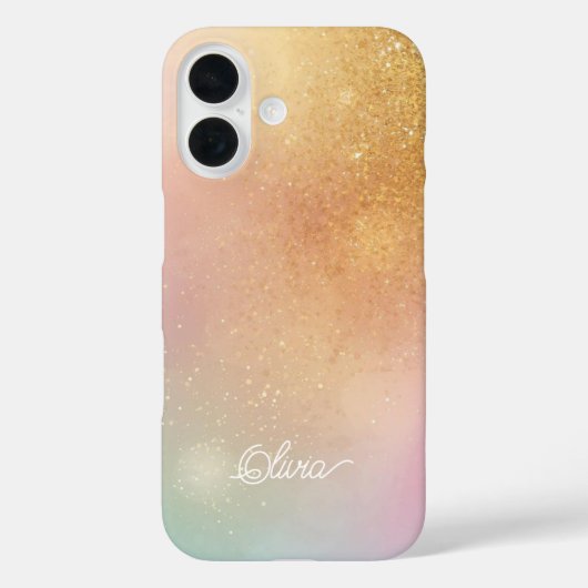 Modern Glitter Holographic Gold with Name Case-Mate iPhoneケース (裏面)