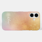 Modern Glitter Holographic Gold with Name Case-Mate iPhoneケース (裏面 (横))