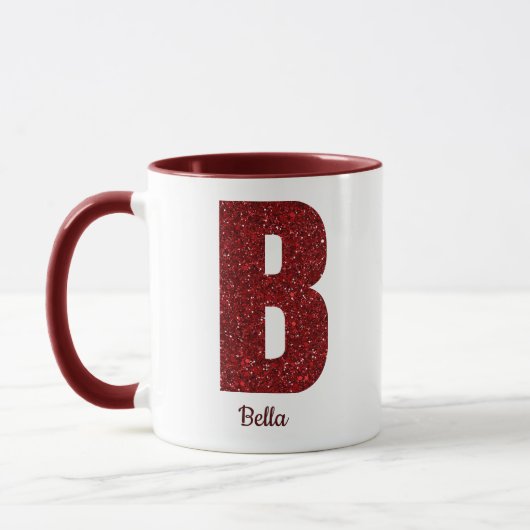 Modern Glitter Monogram B Mug with Name マグカップ (左)