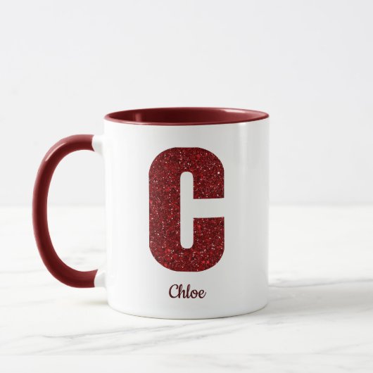 Modern Glitter Monogram C Mug with Name マグカップ (左)