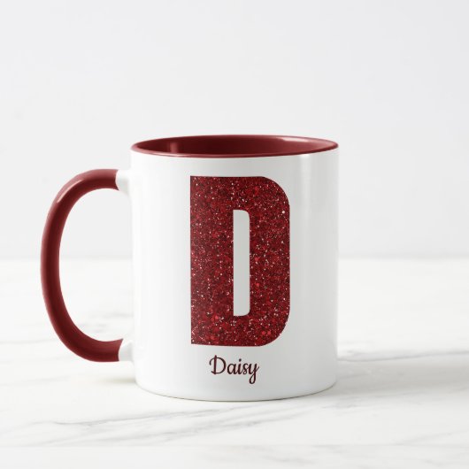 Modern Glitter Monogram D Mug with Name マグカップ (左)