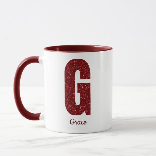 Modern Glitter Monogram G Mug with Name マグカップ (左)