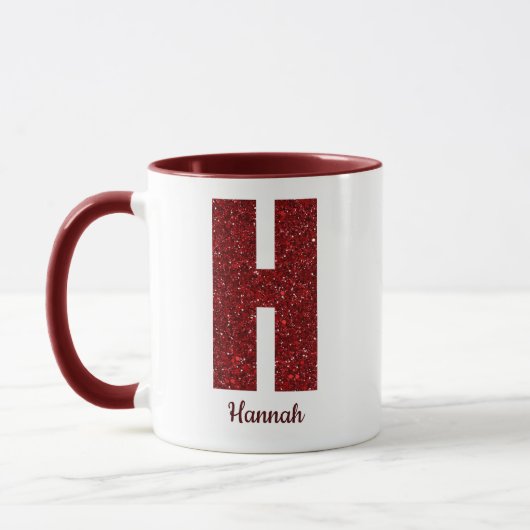 Modern Glitter Monogram H Mug with Name マグカップ (左)