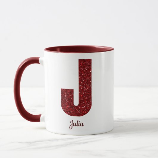 Modern Glitter Monogram J Mug with Name マグカップ (左)